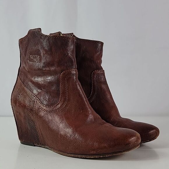 Frye Carson Hidden Wedge Brown Leather Women's Booties - Picture 1 of 16